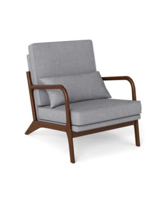 Modern Upholstered Accent Chair with Rubber Wood Arms and Removable Backrest