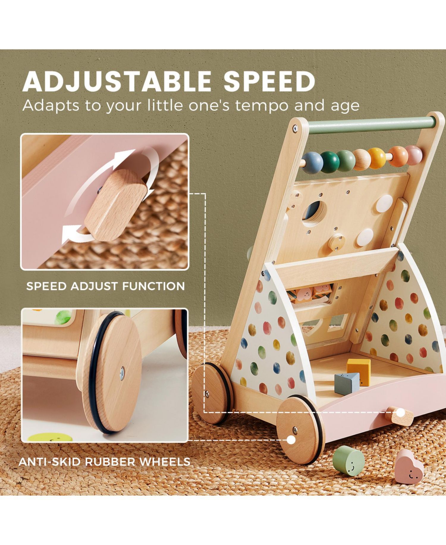 Versatile Montessori-Inspired Wooden Baby Walker Activity Center