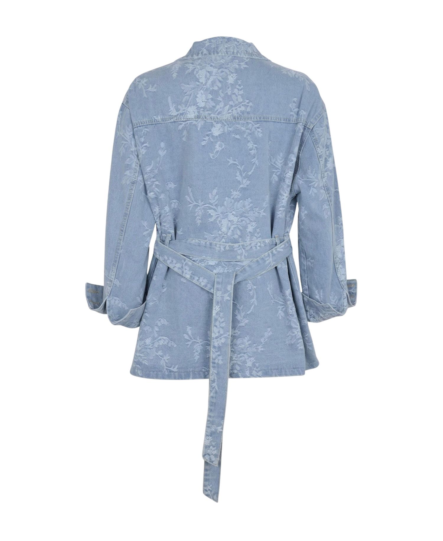 Women's Floral Jacquard Belted Waist Jacket