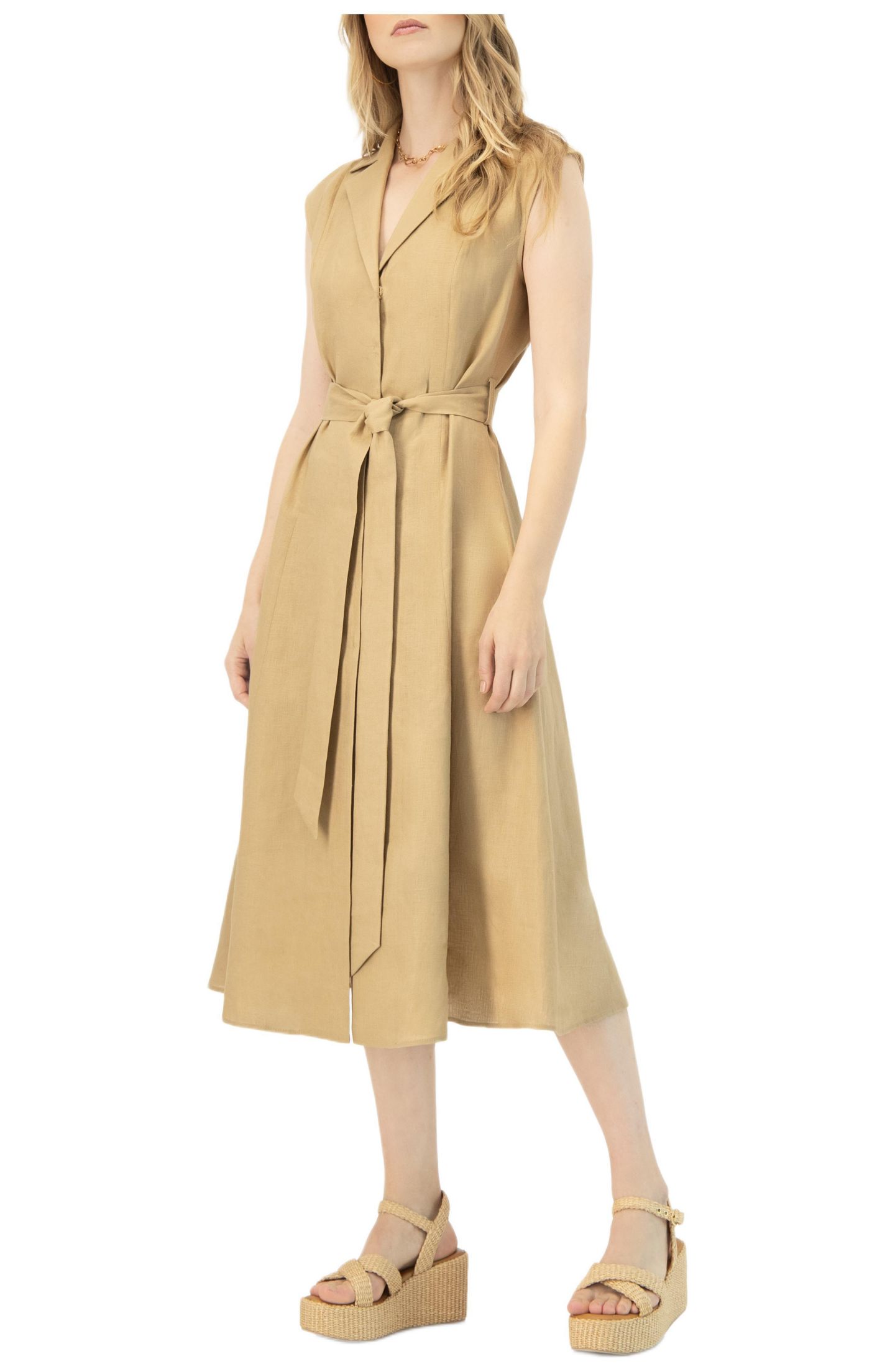 Женское платье Ivonne Long Linen with Waist Tie, цвет: Бежевый — фото 3