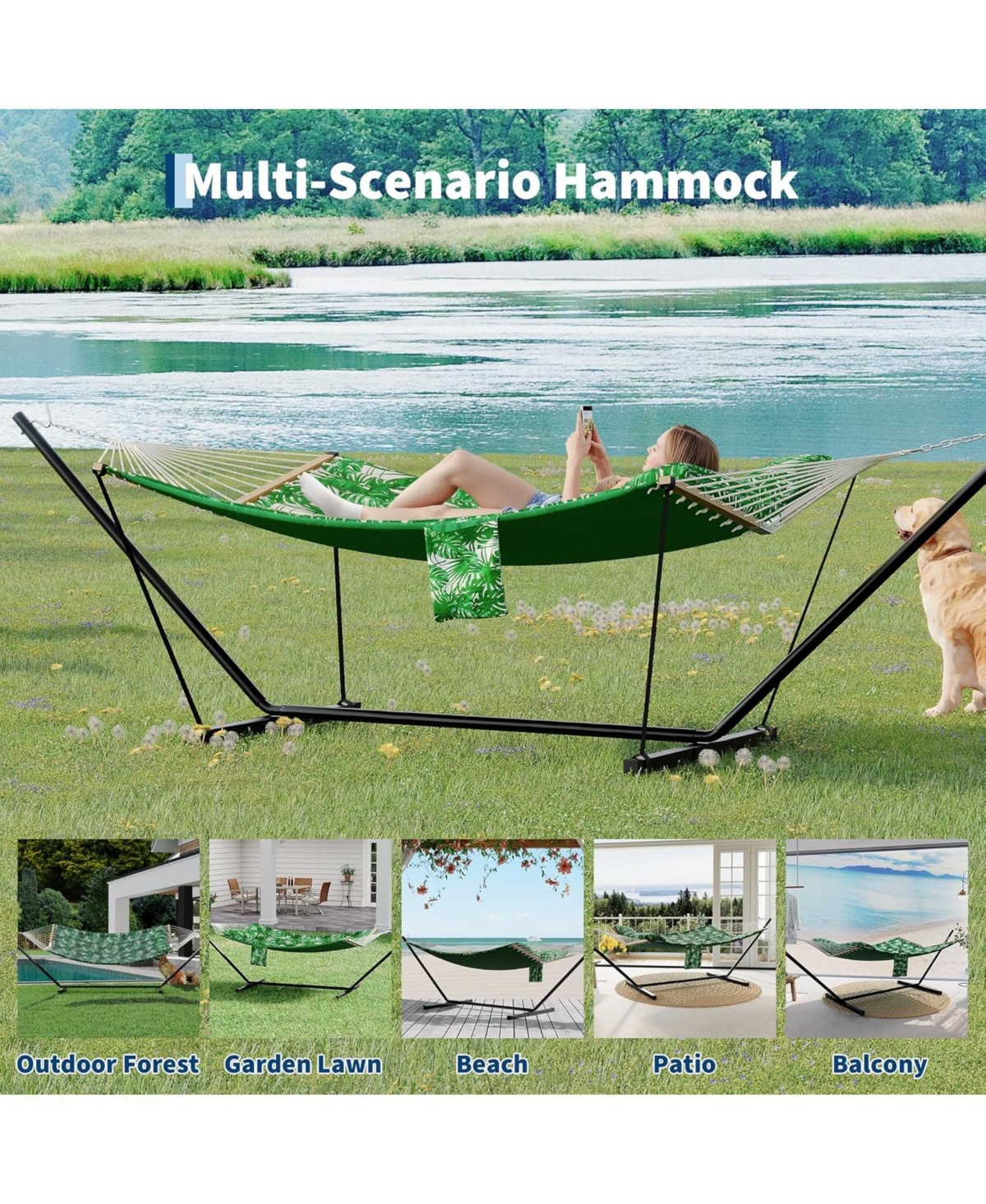 gaomon 450 Lbs Capacity, Double Outdoor Hammock for Patio, Backyard, Garden, Beach, Stripes