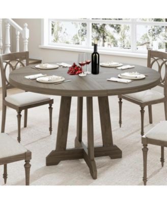 47 Inch Round Dining Table, Wood Kitchen Dining Room Table for 4-6, Circle Dinner Tables Space Saving Farmhouse Accent Furniture