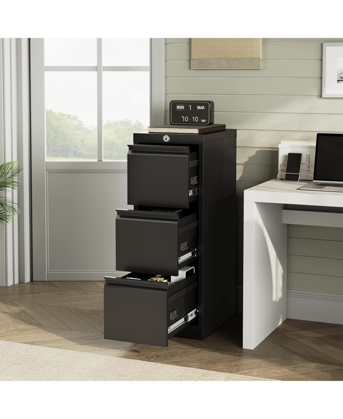 gaomon 3 Drawer Metal File Cabinet, Vertical File Cabinet with Lock, Heavy Duty Storage for Letter/Legal/A4/F4 Documents, Easy Assembly