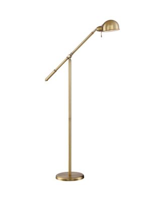 Traditional Pharmacy Floor Lamp with USB Charging Port 55" Tall Brass Dome Shade Adjustable Arm for Living Room Reading