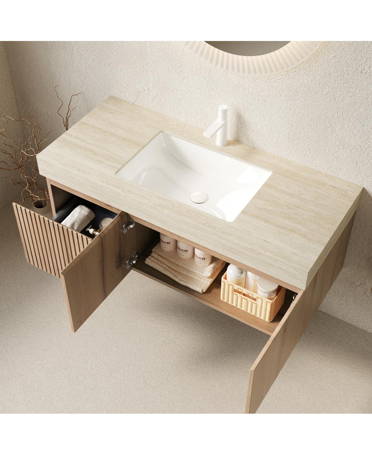 Sillysis Wall Mounted Bathroom Vanity with Sintered Stone Top, Ceramic Sink, Soft Close Storage Cabinet