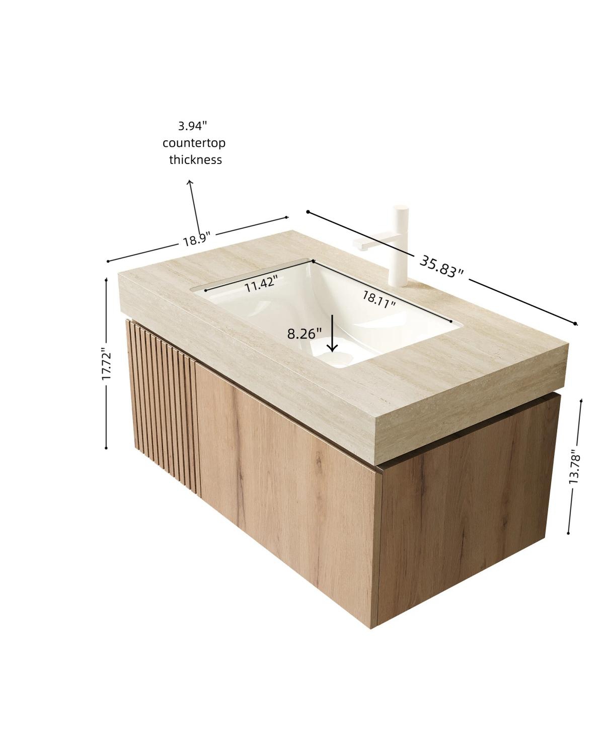 Sillysis Wall Mounted Bathroom Vanity with Sintered Stone Top, Ceramic Sink, Soft Close Storage Cabinet