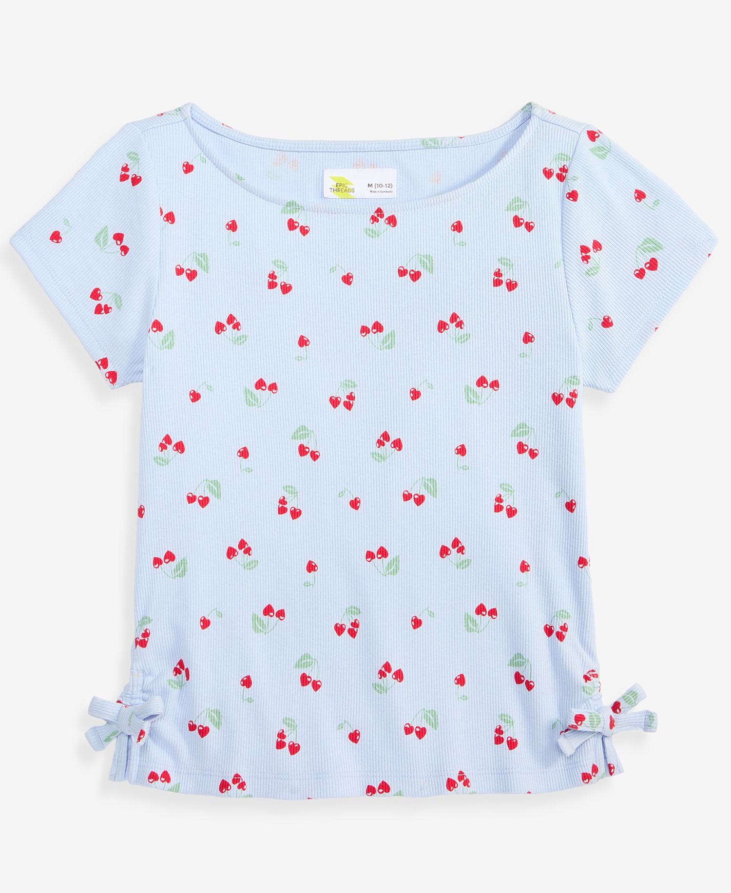 Girls' 5-20 Cherries-Print Ribbed T-Shirt