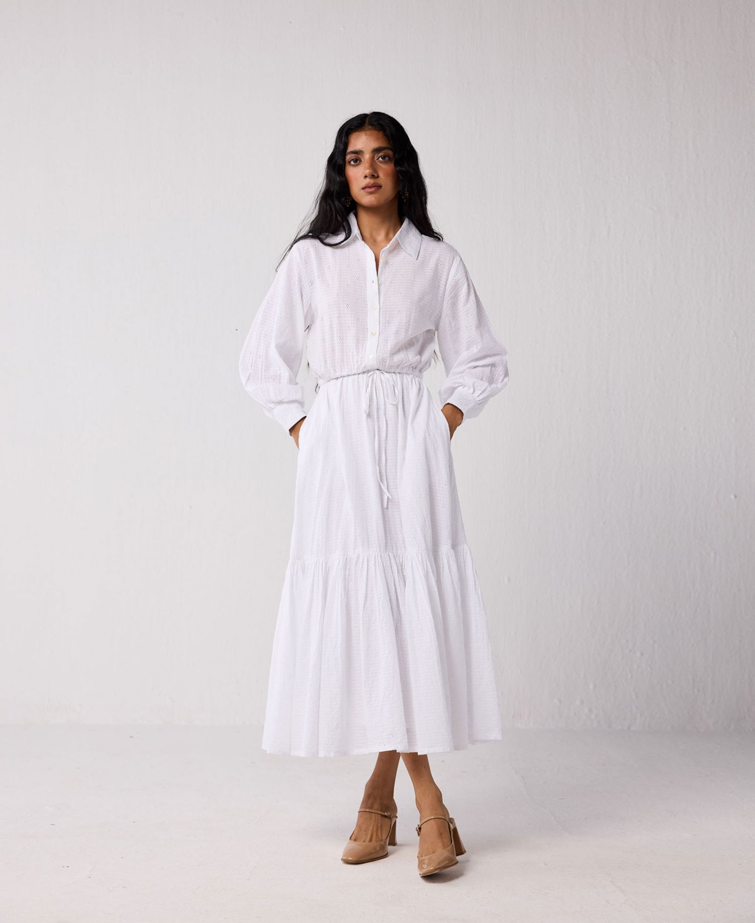 Women's Embroidered Flowy Tiered Maxi Dress