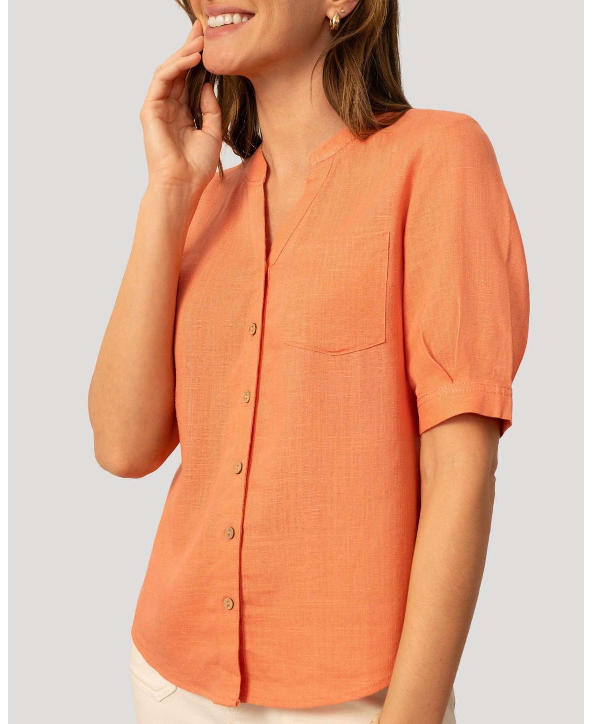 Cable & Gauge Women's and Linen Blend Button Front Top