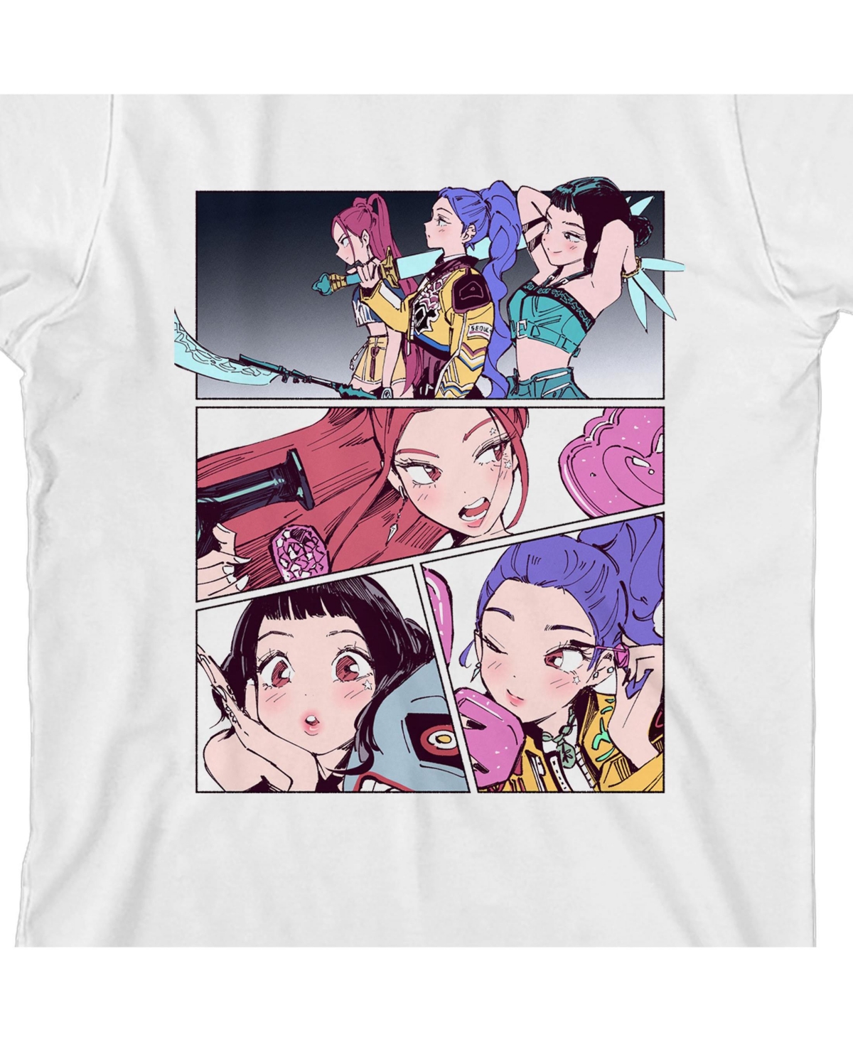 KPop Demon Hunters Boys Huntr/X Panel Art Youth White Crew Neck Short Sleeve T-shirt