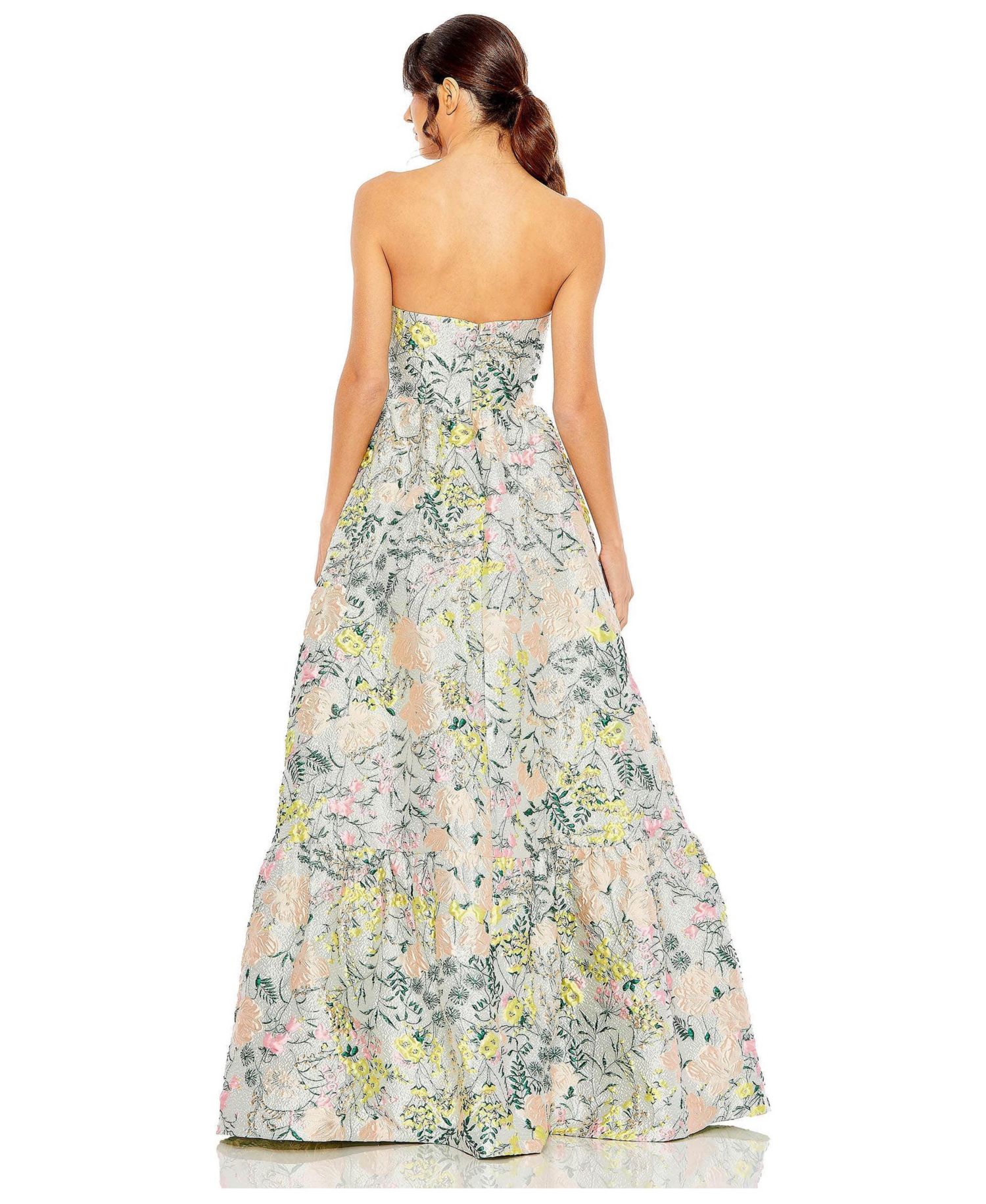 Women's Floral Brocade Strapless A Line Gown
