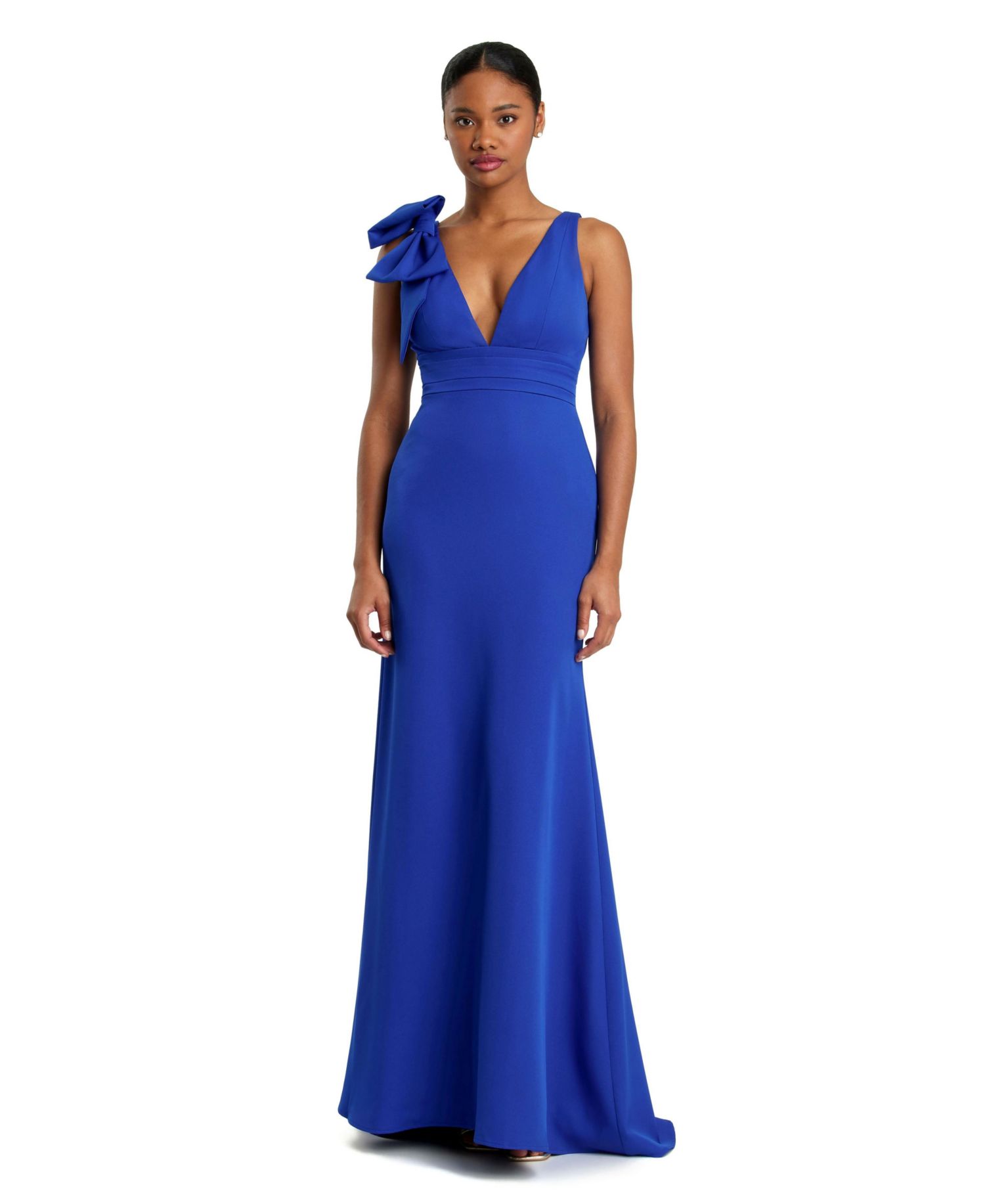 Women's Sleeveless V Neck Bow Detail Mermaid Gown