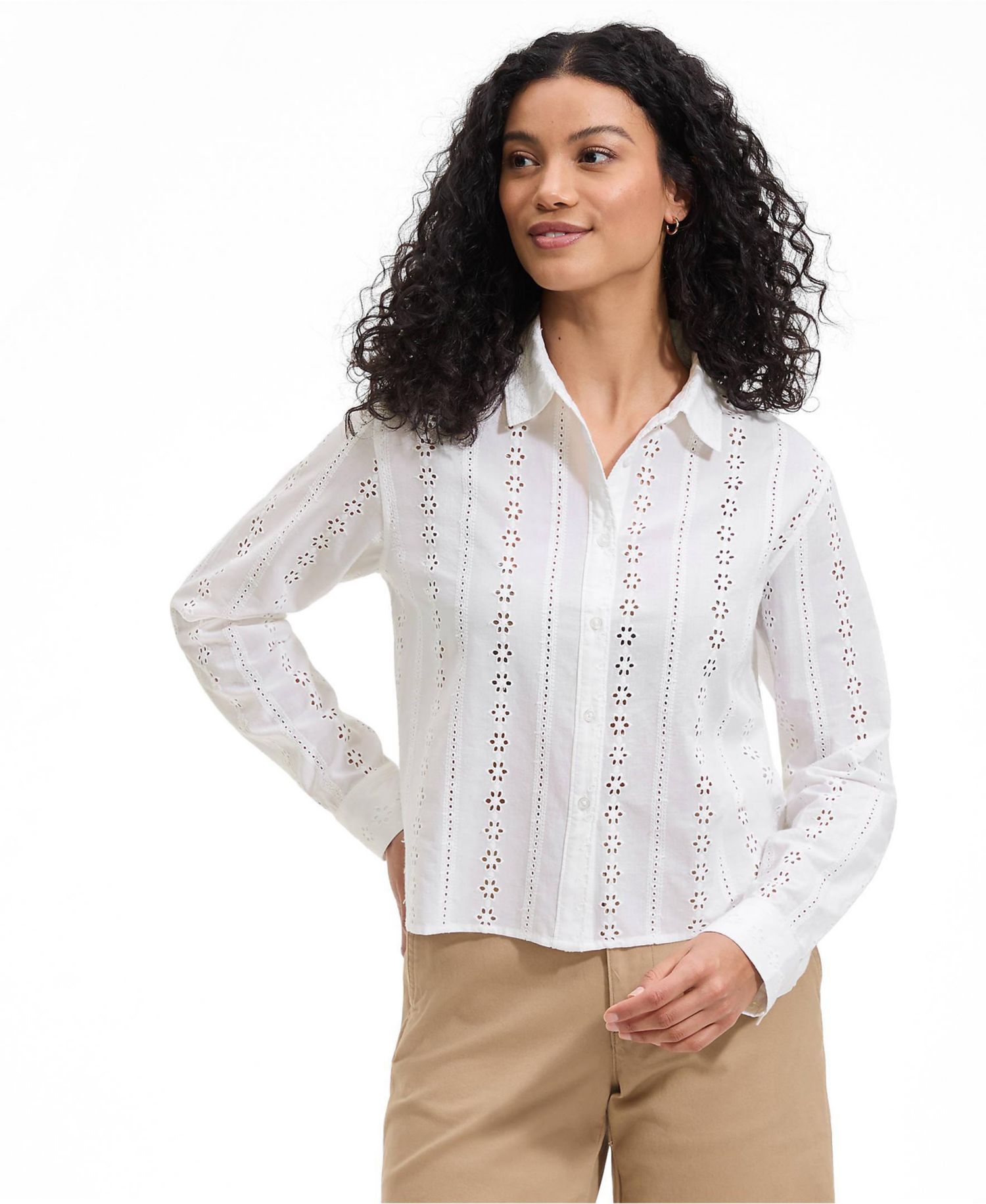 Women's Eyelet Cropped Button Front Shirt