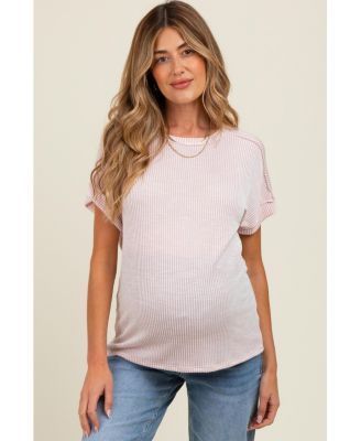 Maternity Pink Ribbed Exposed Seam Short Sleeve Top