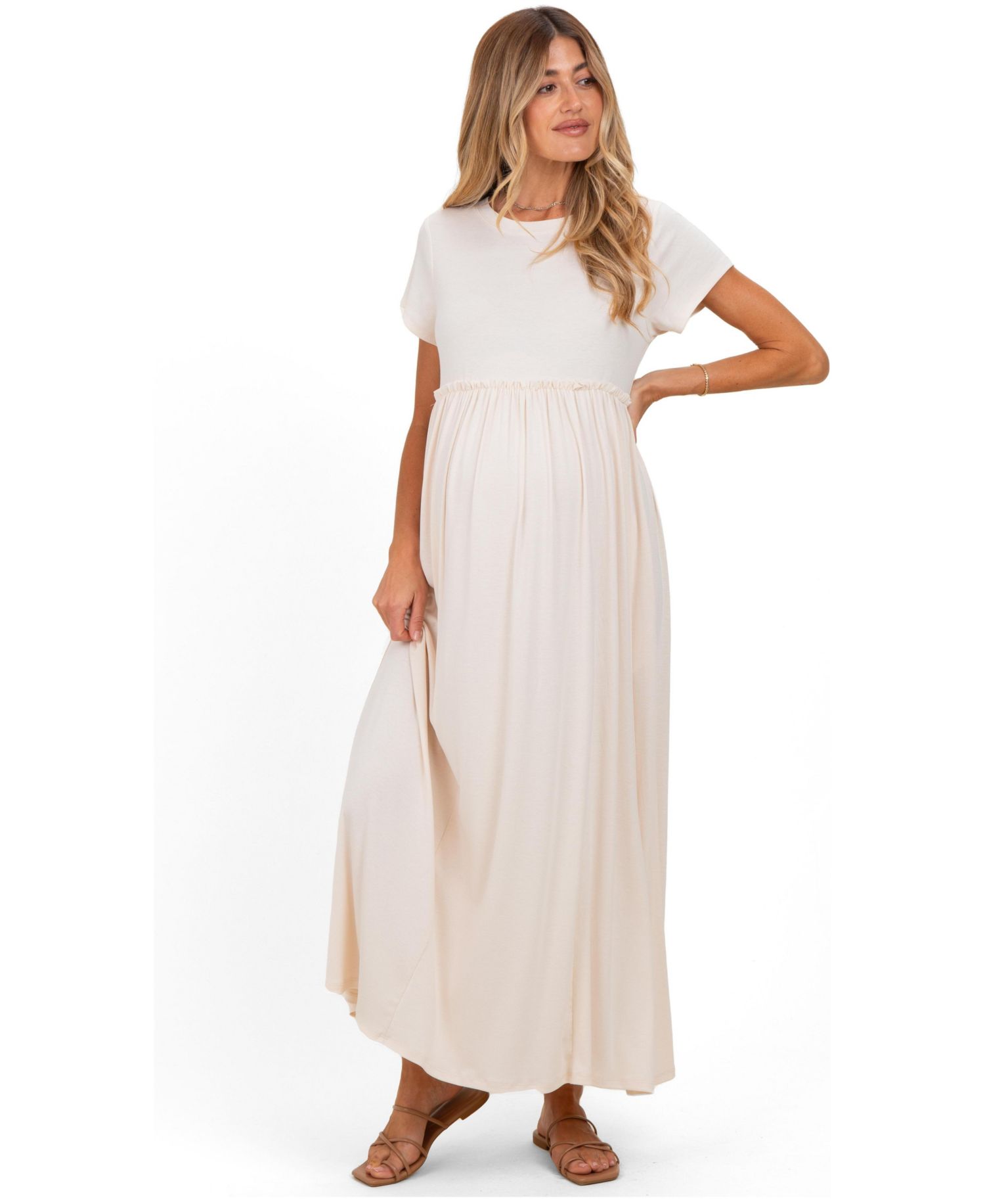 Women's Olive Ruffle Trim Maxi Dress