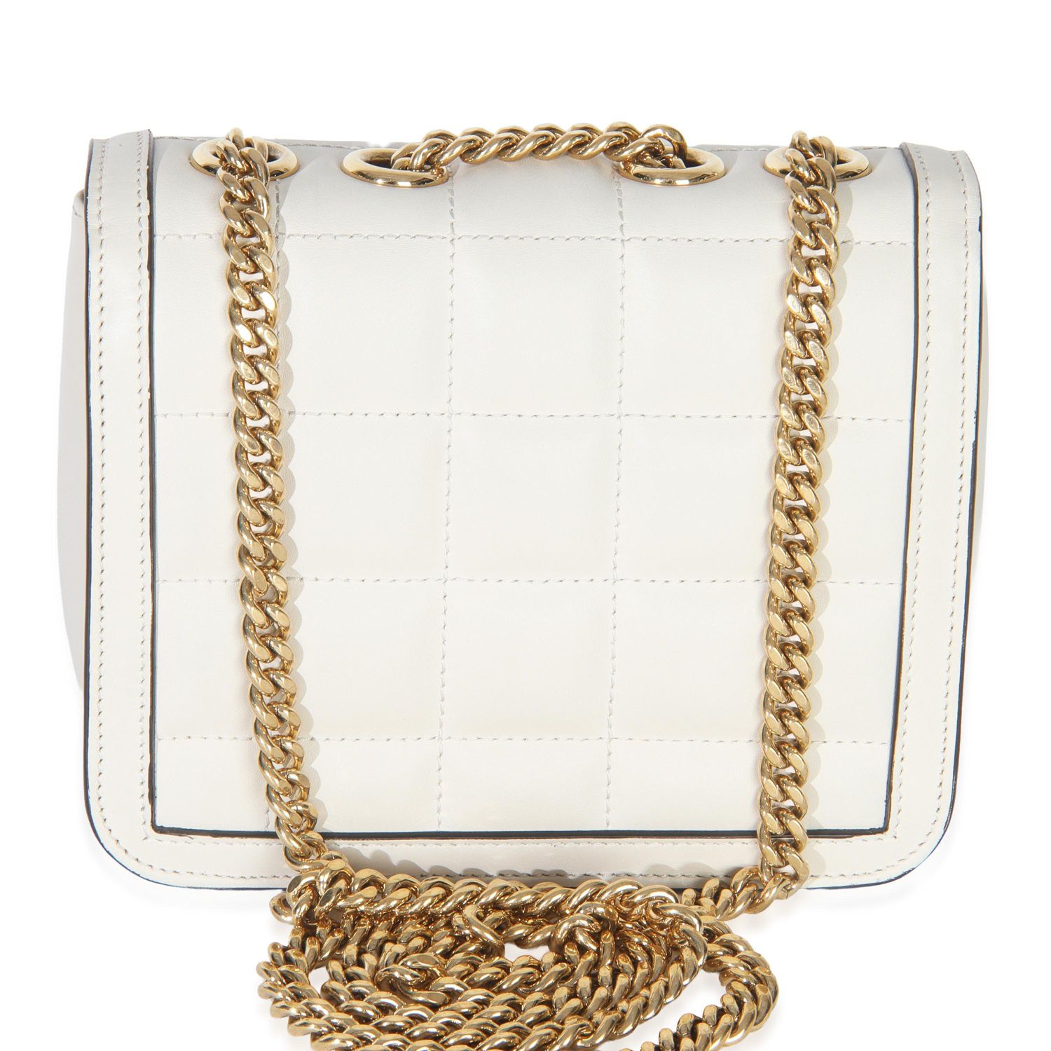 White Quilted Calfskin Mini Deco Chain Bag