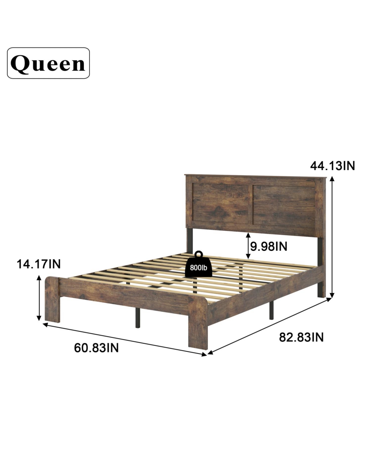 Rainsken Wood Bed Frame with Headboard, Rustic Farmhouse Platform Bed Frame, 12 Wood Slats Support, No Box Spring Needed