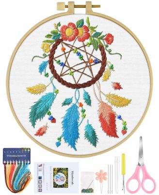 Embroidery Kit Beginners Flower Cross Cloth Hoops Threads - Dreamcatcher
