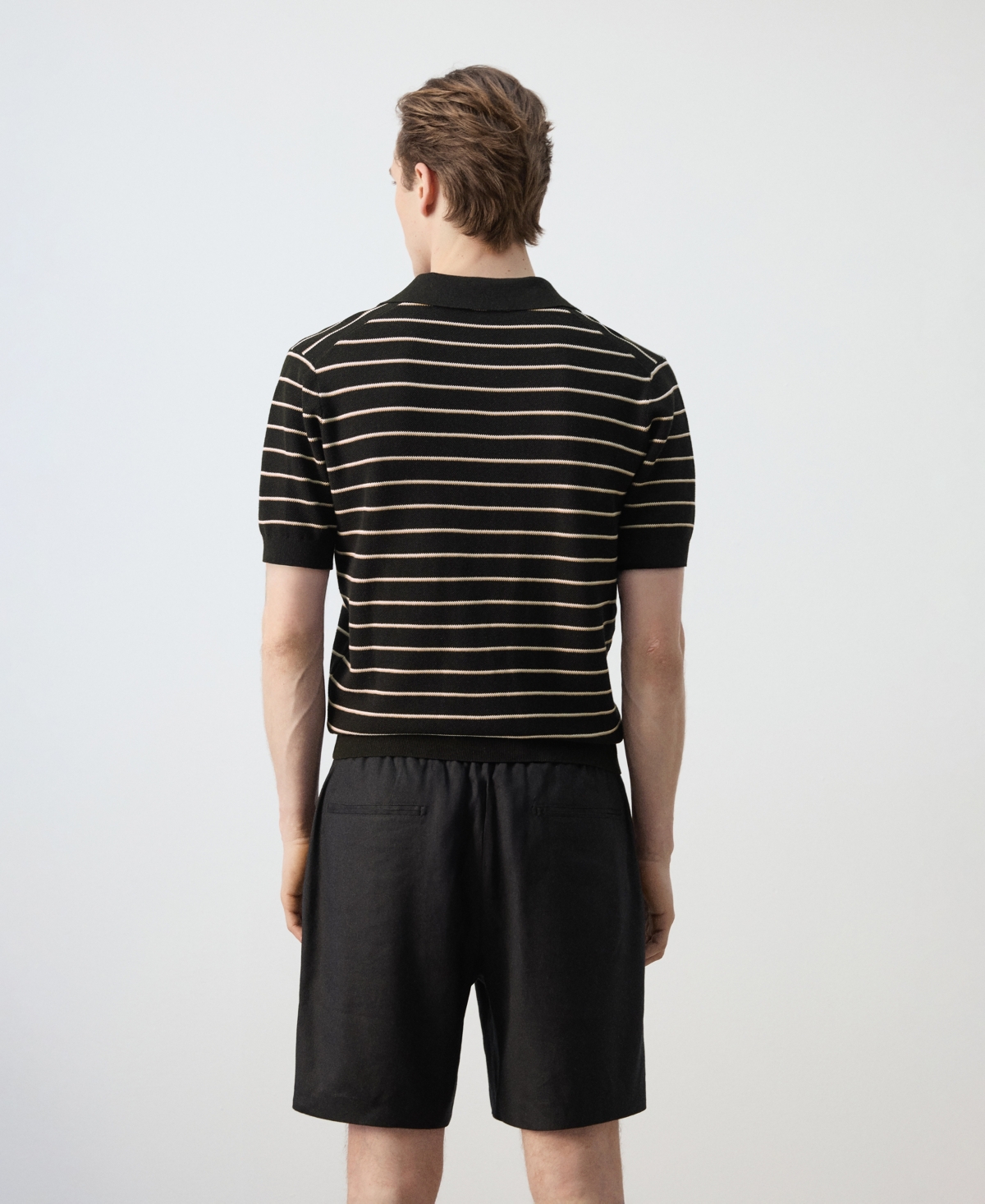 Mango Men's Striped Knit Cotton Polo Shirt