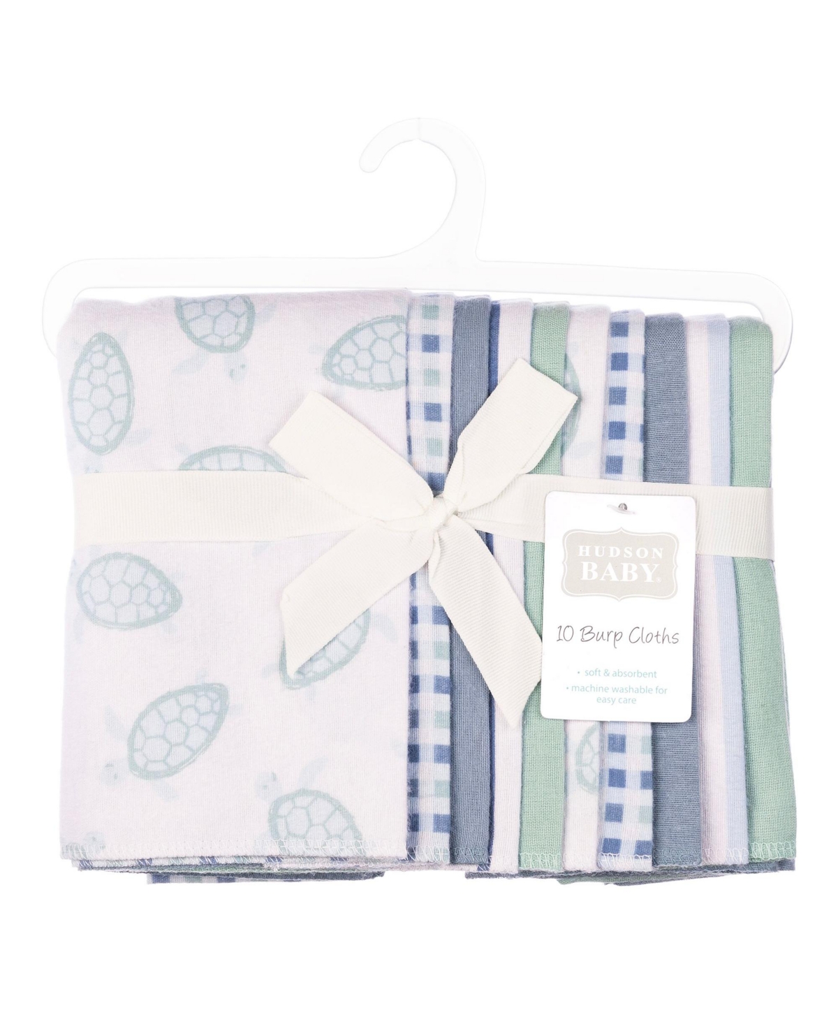 Hudson Baby Infant Cotton Poly Flannel Burp Cloths 10-Pack, Little Sea Turtle 10-Pack, One Size