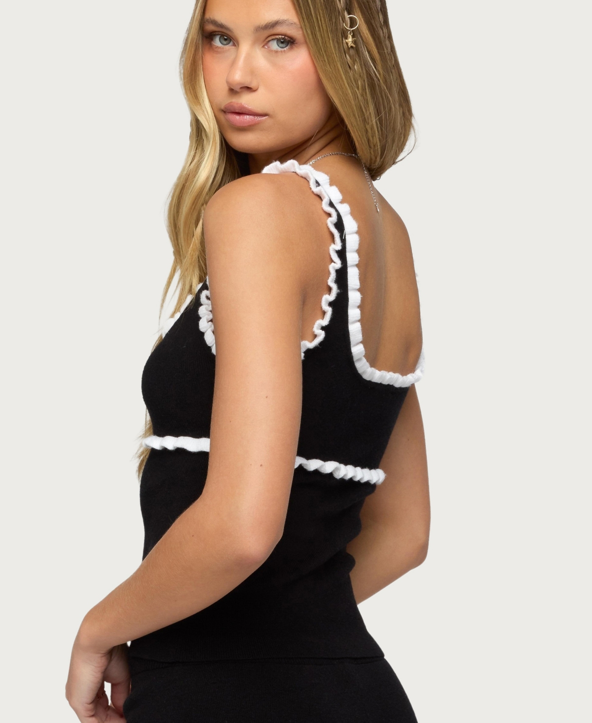 Edikted Women's Saffra Contrast Ruffle Knit Top
