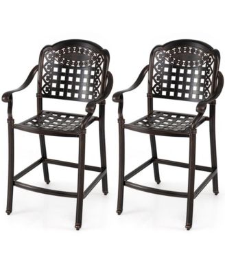 Set of 2 Outdoor Bar Stool 25.5 Inch Counter Height Cast Aluminum Bar Chairs-Copper