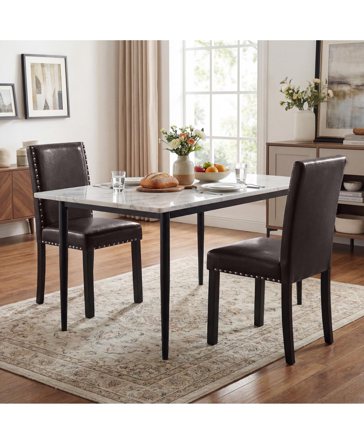 Slickblue Dining Chairs Set of 2 Faux Leather Parsons Kitchen Chairs
