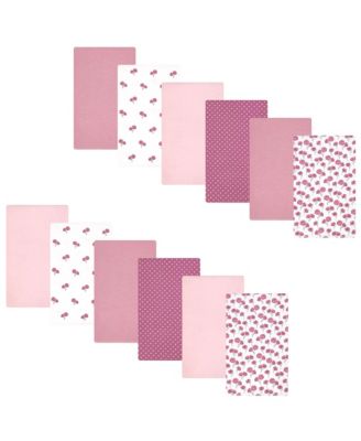 Girl Cotton Poly Flannel Burp Cloths Bundle 12-Pack, Wild Rose Floral, One Size