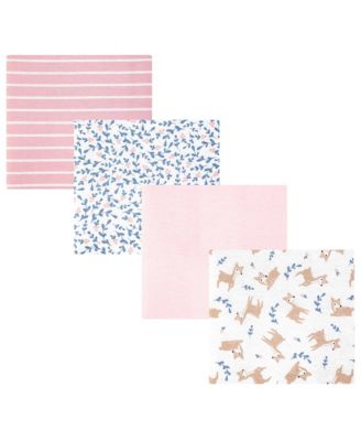 Girl Cotton Poly Flannel Receiving Blankets 4-Pack, Loves Me Deerly, One Size