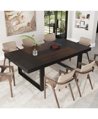 Retangular Wood Grain Wooden Dining Table with Wooden Frame