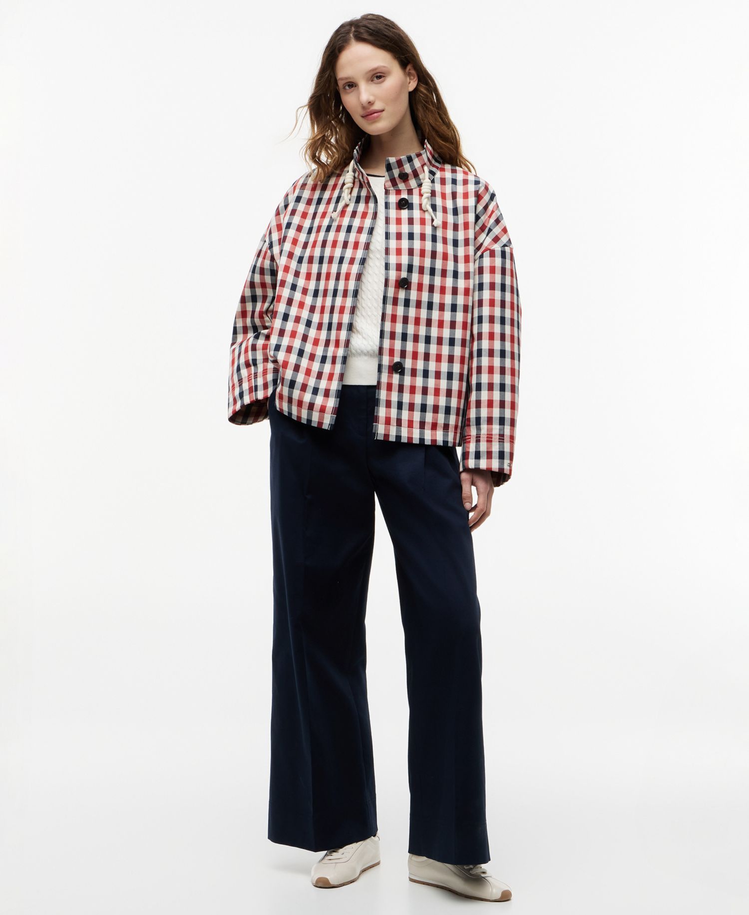 Women's Cotton-Blend Checked Parka Jacket