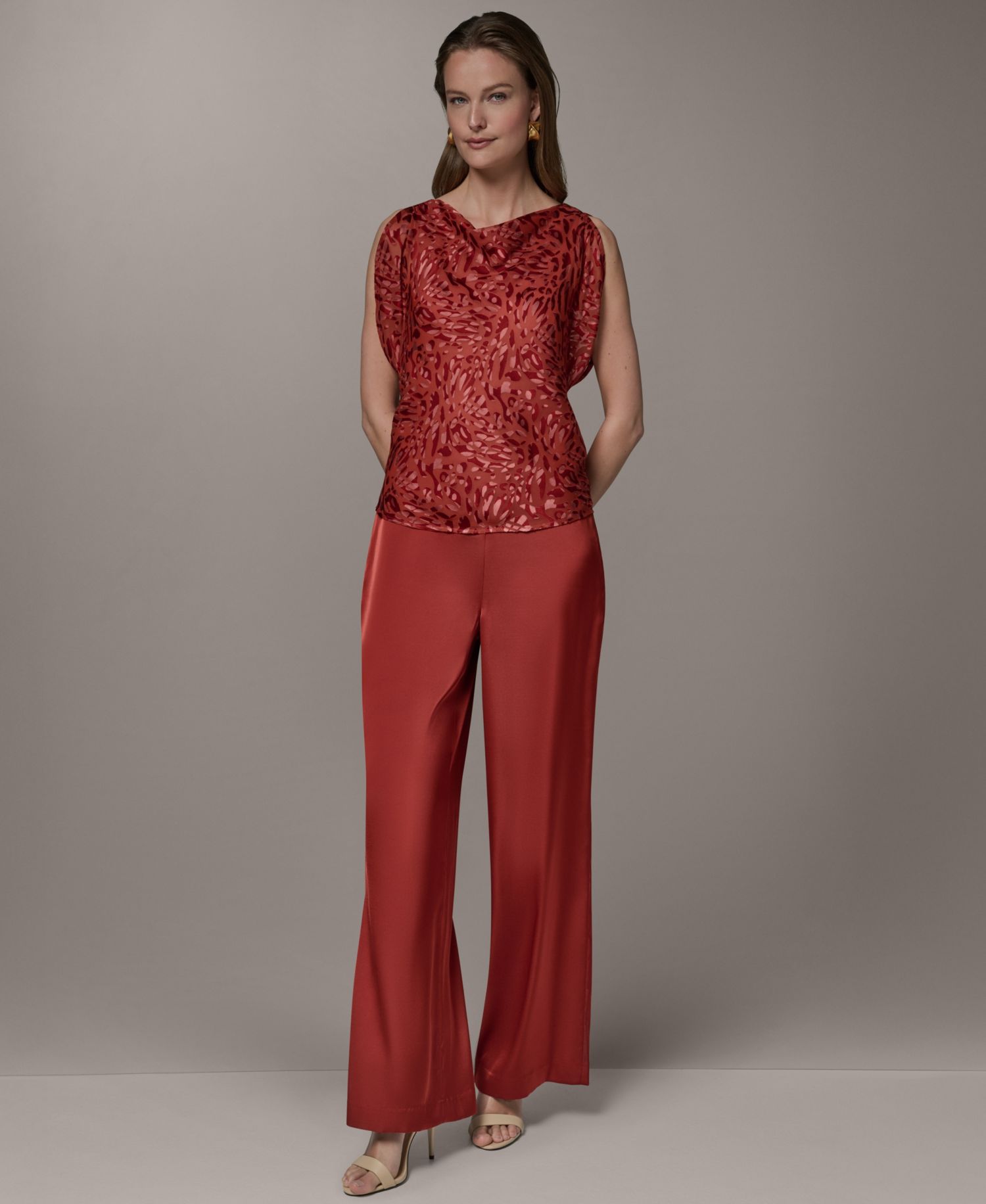 Petite Printed Cowl Neck Top