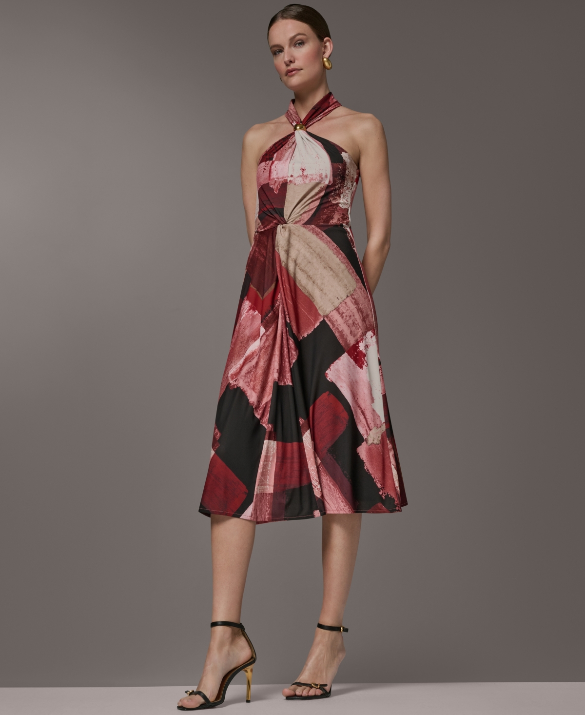 Donna Karan New York Petite Geometric Printed Halter Neck Midi Dress
