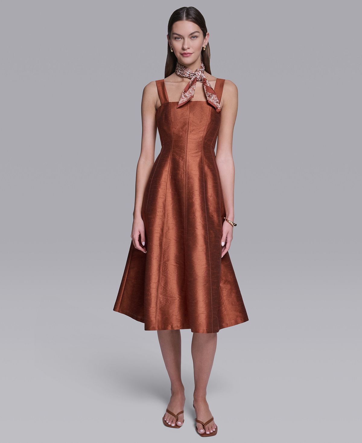 Halston Women's Sleeveless Detachable Scarf Detail Midi Dress view 2 — MAYCSS fashion products