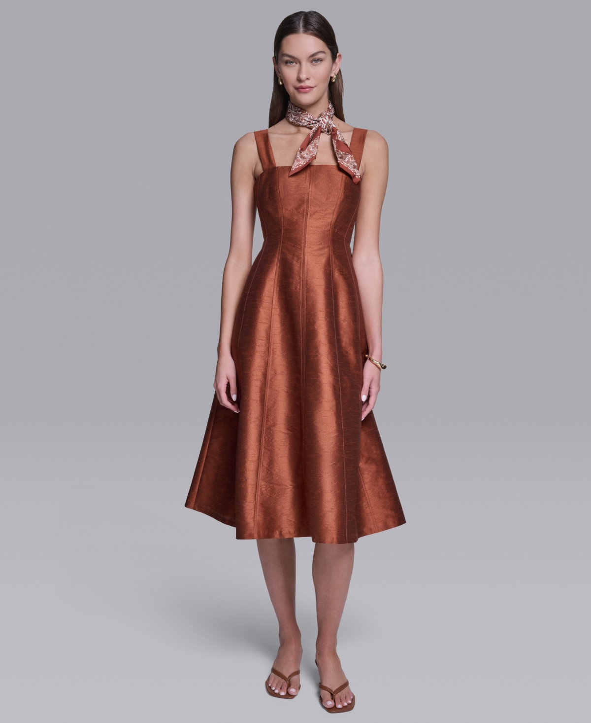 Halston Women's Sleeveless Detachable Scarf Detail Midi Dress