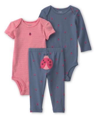 Baby Girls' Ladybug Crewneck Bodysuit and Pants, 3-Piece Set