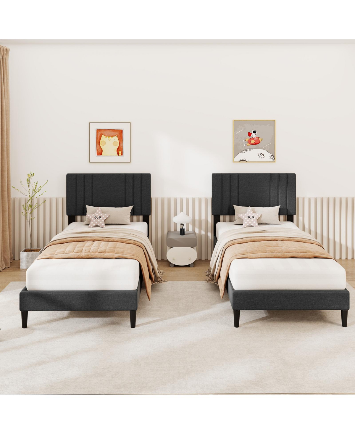Slickblue Wooden Slat Bed Frame with Vertical Tufted Headboard