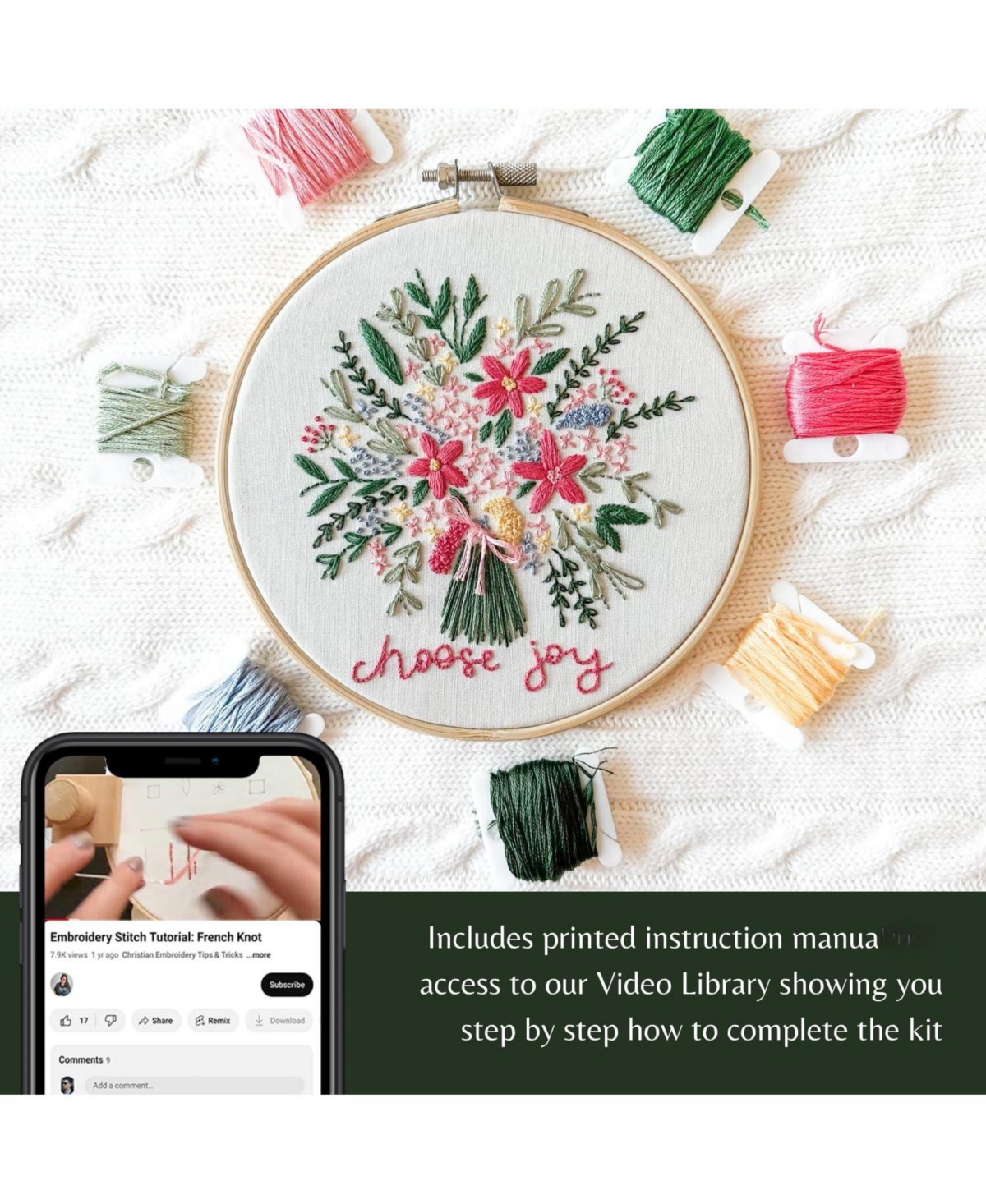 Gnuadz Elly Grace Embroidery Kit Hoop Beginners Adults Thread Joy