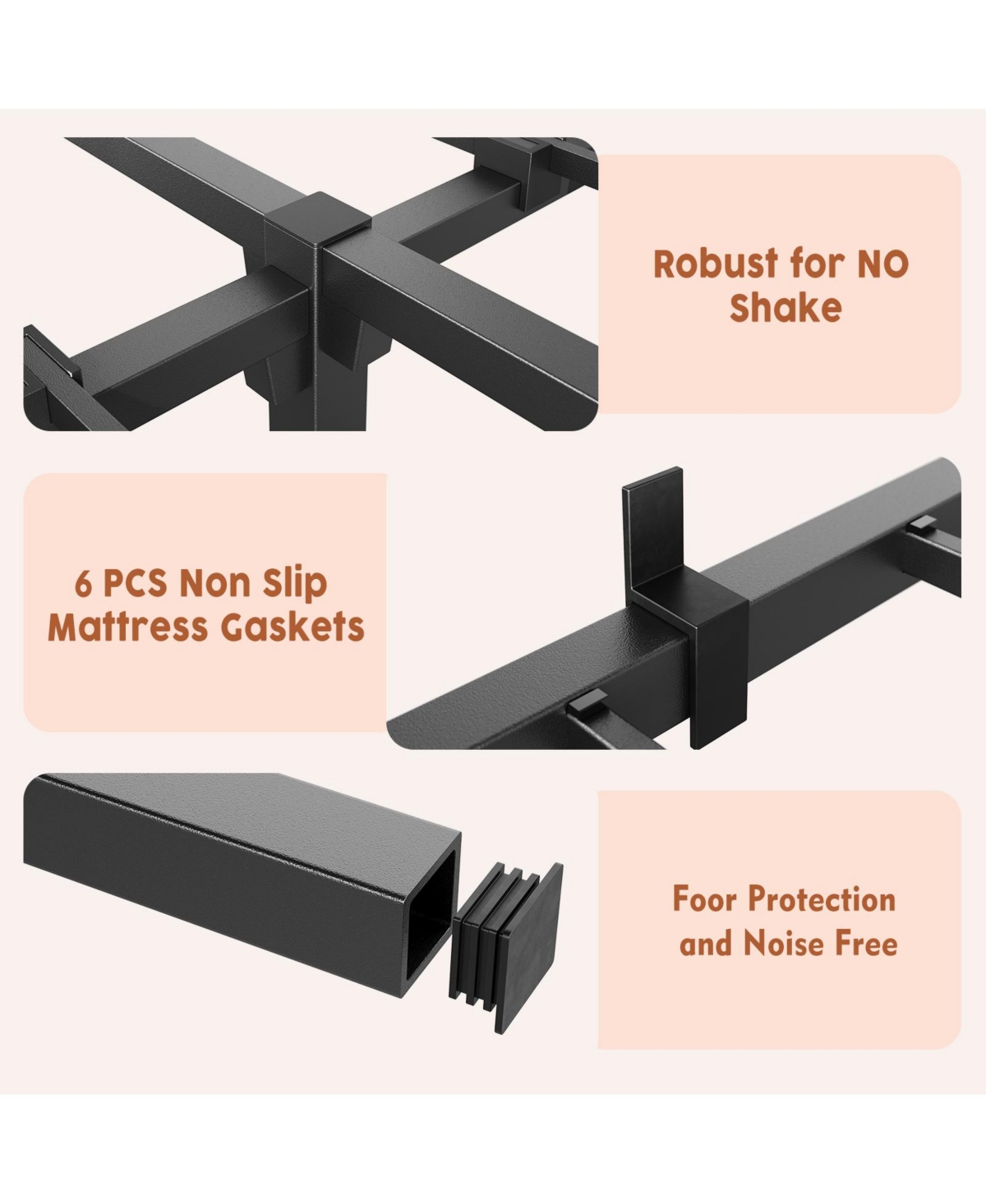 homfan Heavy Duty Metal PlLow Profile 14 Inch, Iron Slats and Legs, No Box Seasonal Needed, Quiet and Non-Slip,Under Bed Storage
