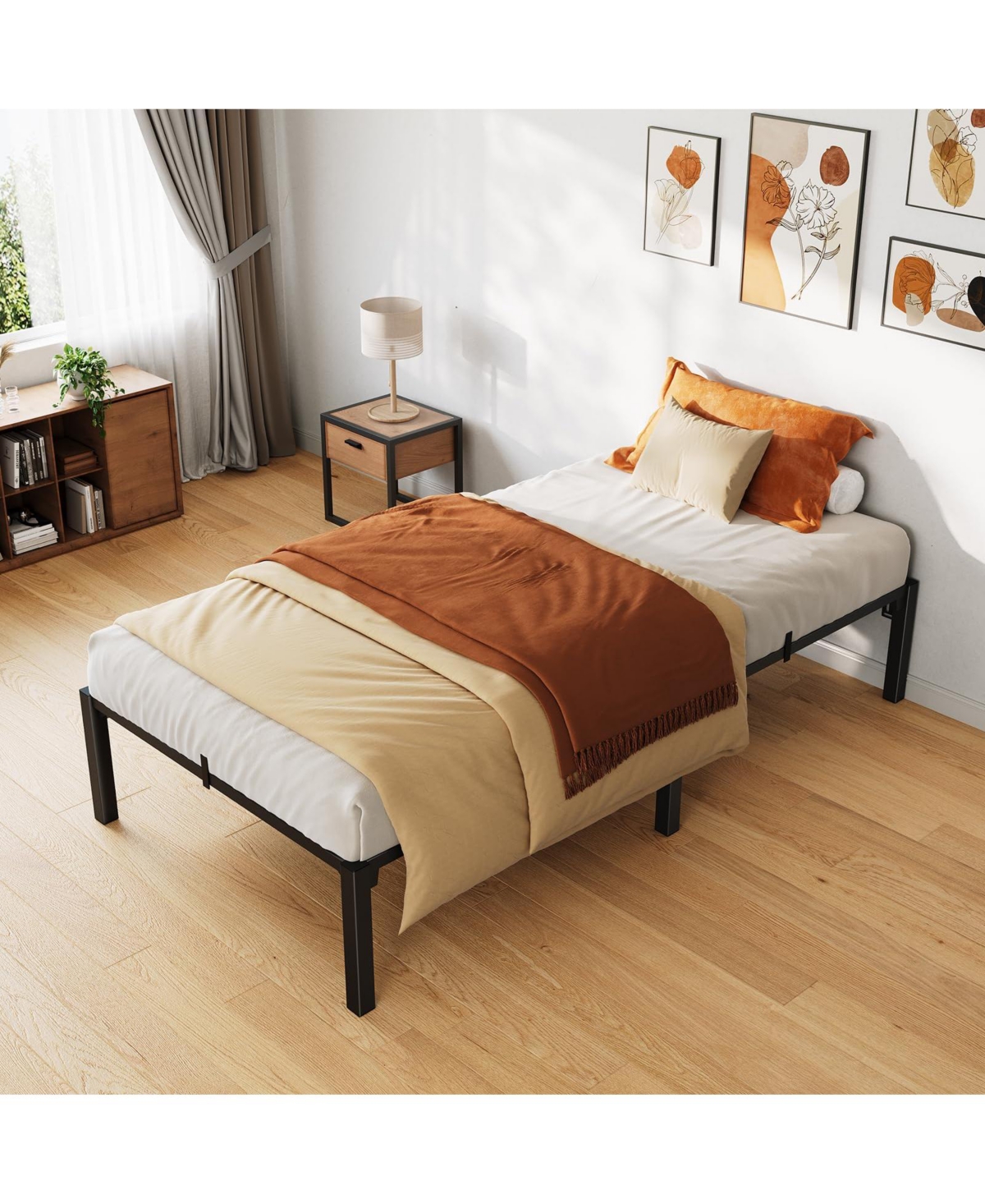 homfan Heavy Duty Metal PlLow Profile 14 Inch, Iron Slats and Legs, No Box Seasonal Needed, Quiet and Non-Slip,Under Bed Storage