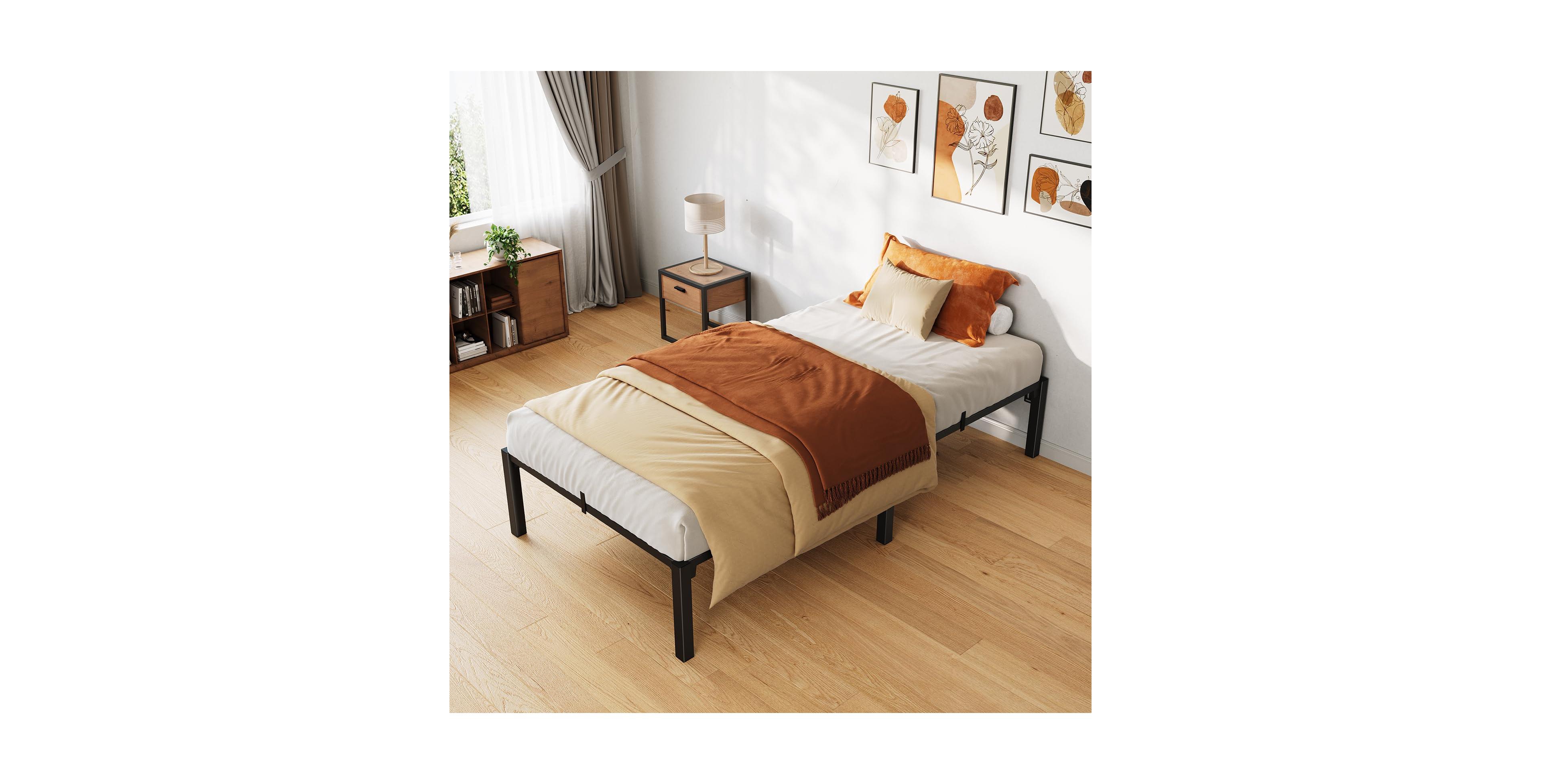 homfan Heavy Duty Metal PlLow Profile 14 Inch, Iron Slats and Legs, No Box Seasonal Needed, Quiet and Non-Slip,Under Bed Storage