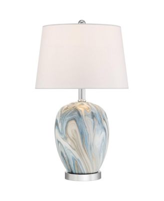 Travis Small Modern Coastal Accent 3-Way Table Lamp Marble Finish Ceramic Single Living Room Bedroom