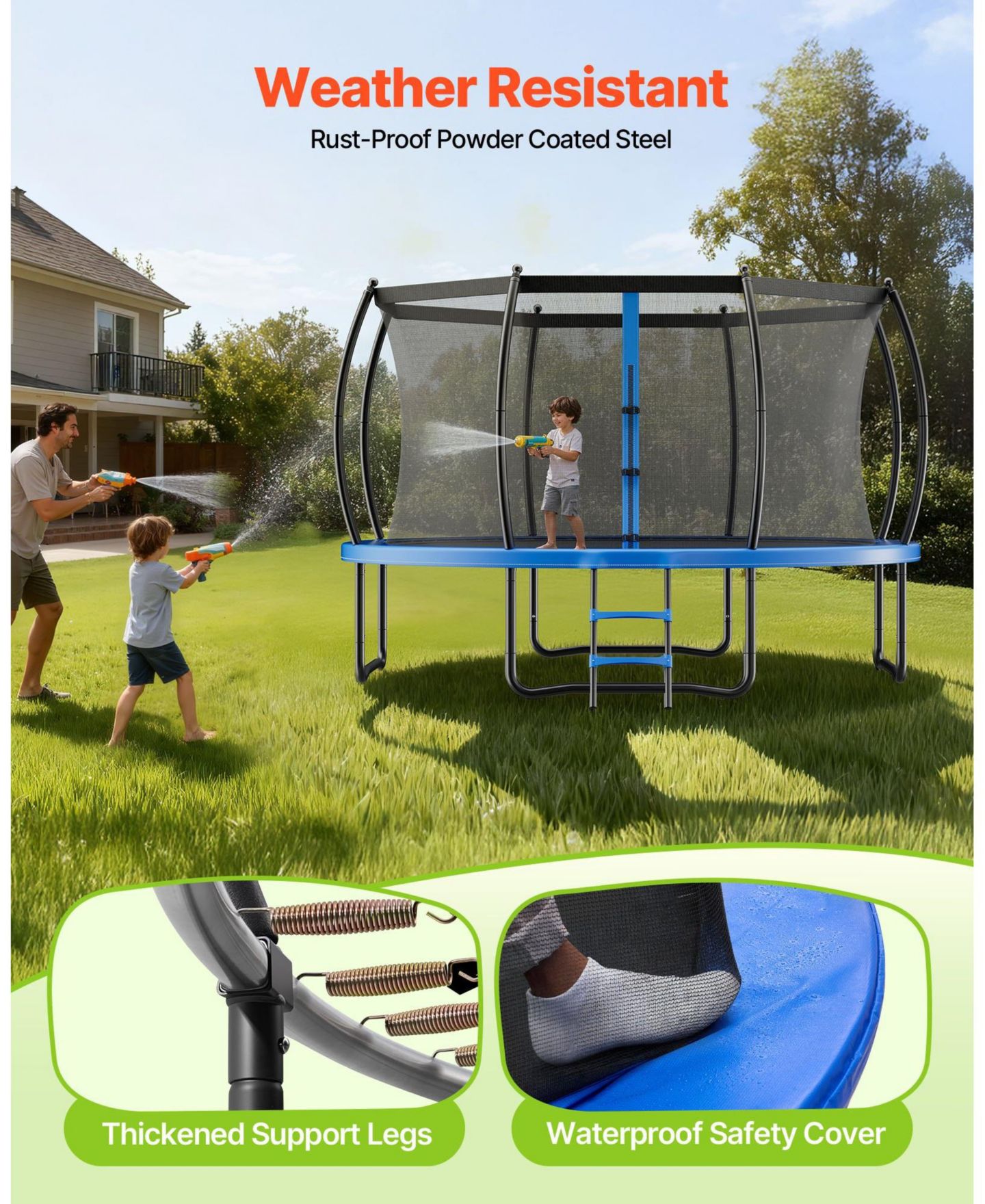 Детская игрушка Mecale 10 FT Recreational Trampoline with Safety Net Thickened Pad, цвет: Синий — фото 8