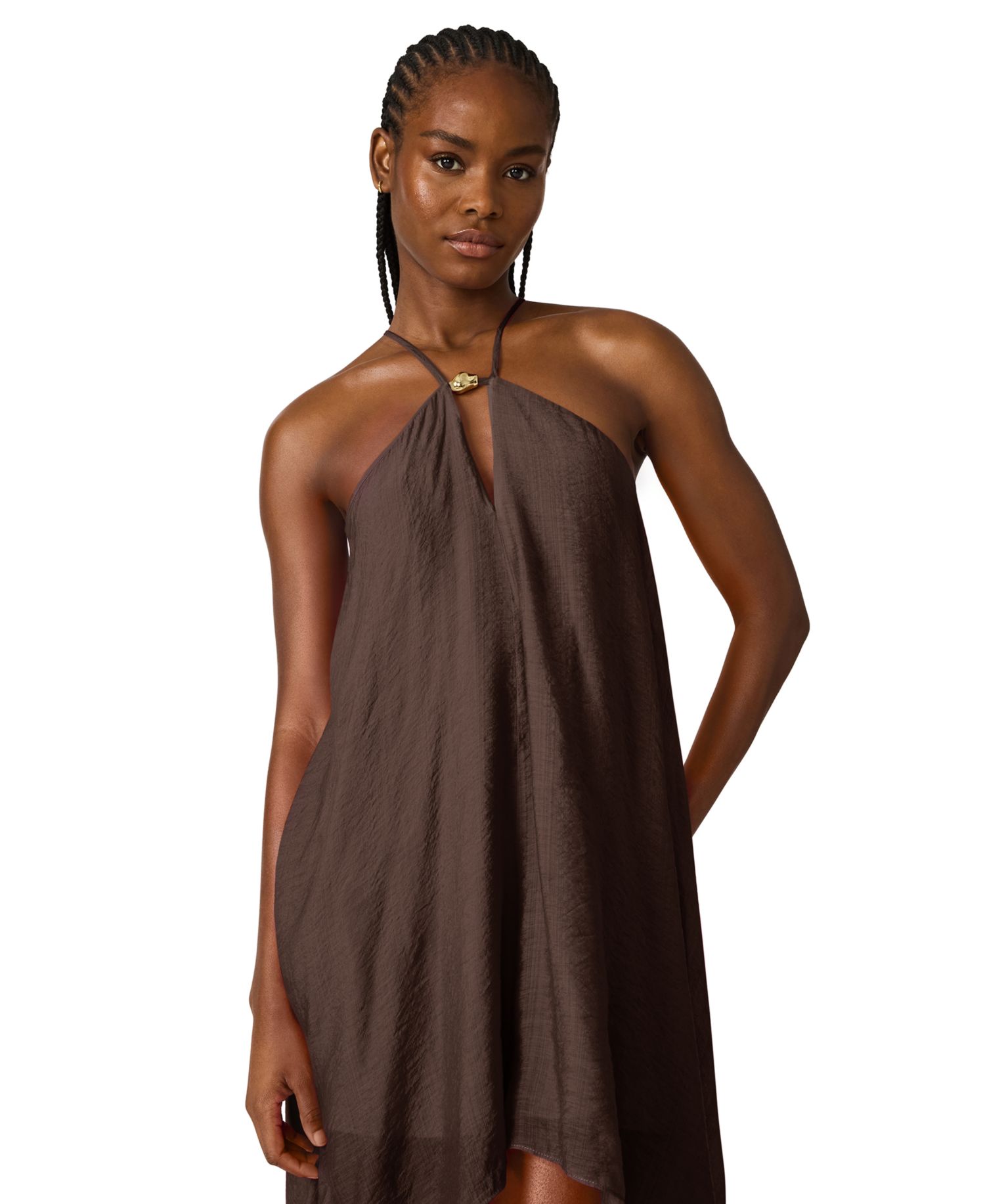 Halter Neck Sleeveless High-Low Asymmetric Dress