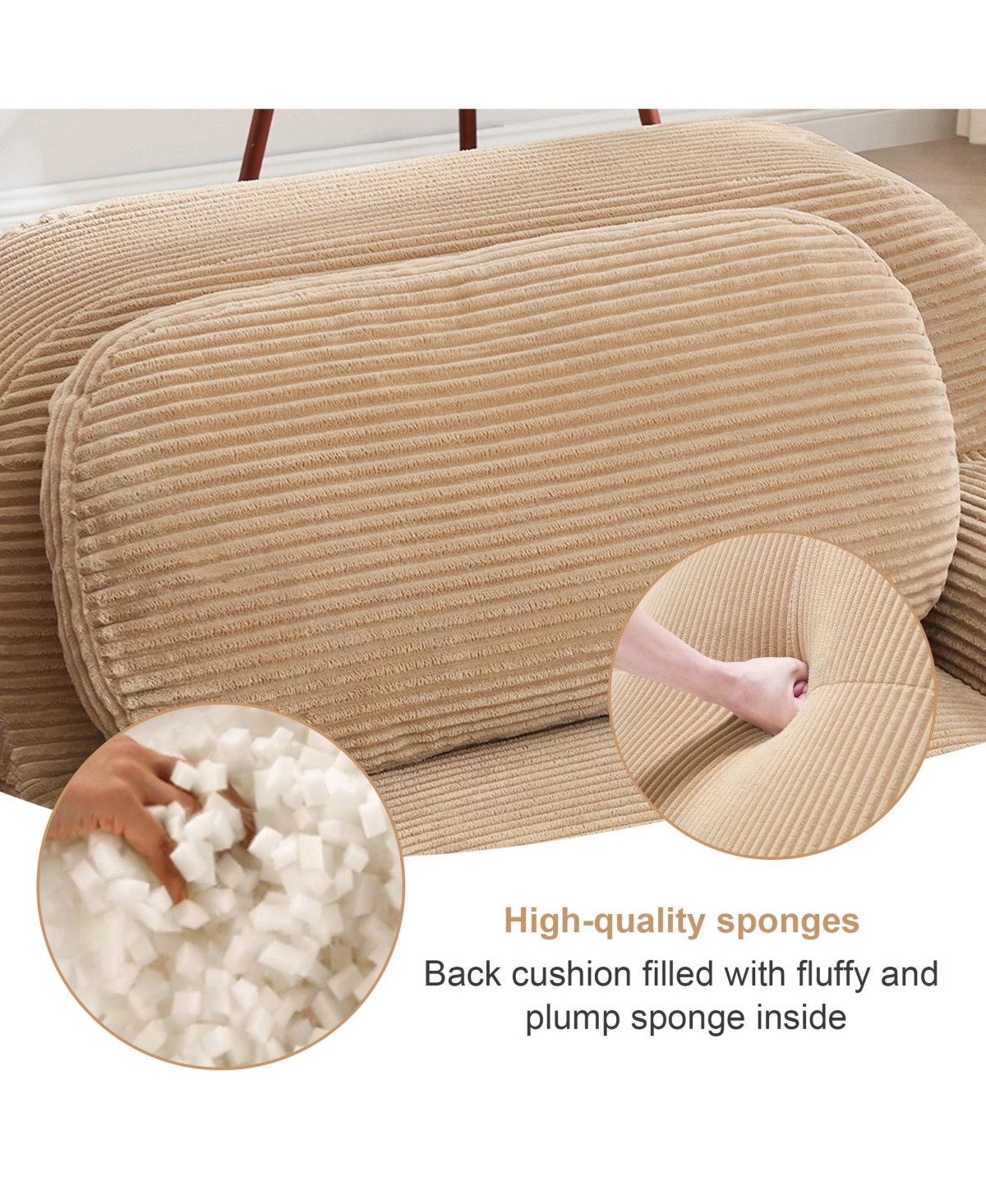 Rainsken Boneless Loveseat Sofa, Corduroy Fabric Modular Sectional Couches with Curved Armrests and Anti-slip Design for Living Room