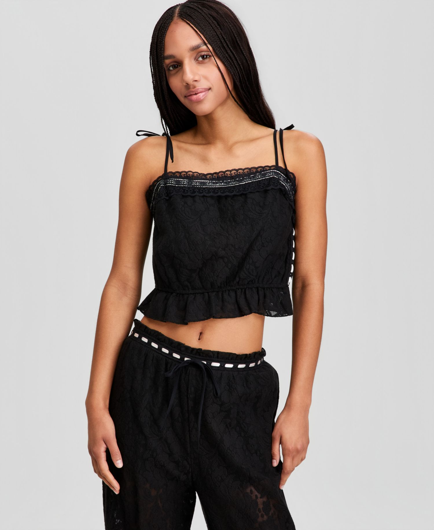 Women's Ribbon-Trim Lace Capri Pants