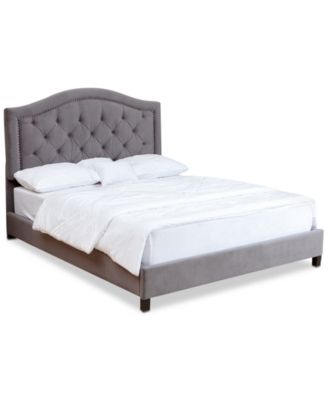 BLUSH & BRASS CLOSEOUT! Edwyn Queen Tufted Velvet Bed, Quick Ship