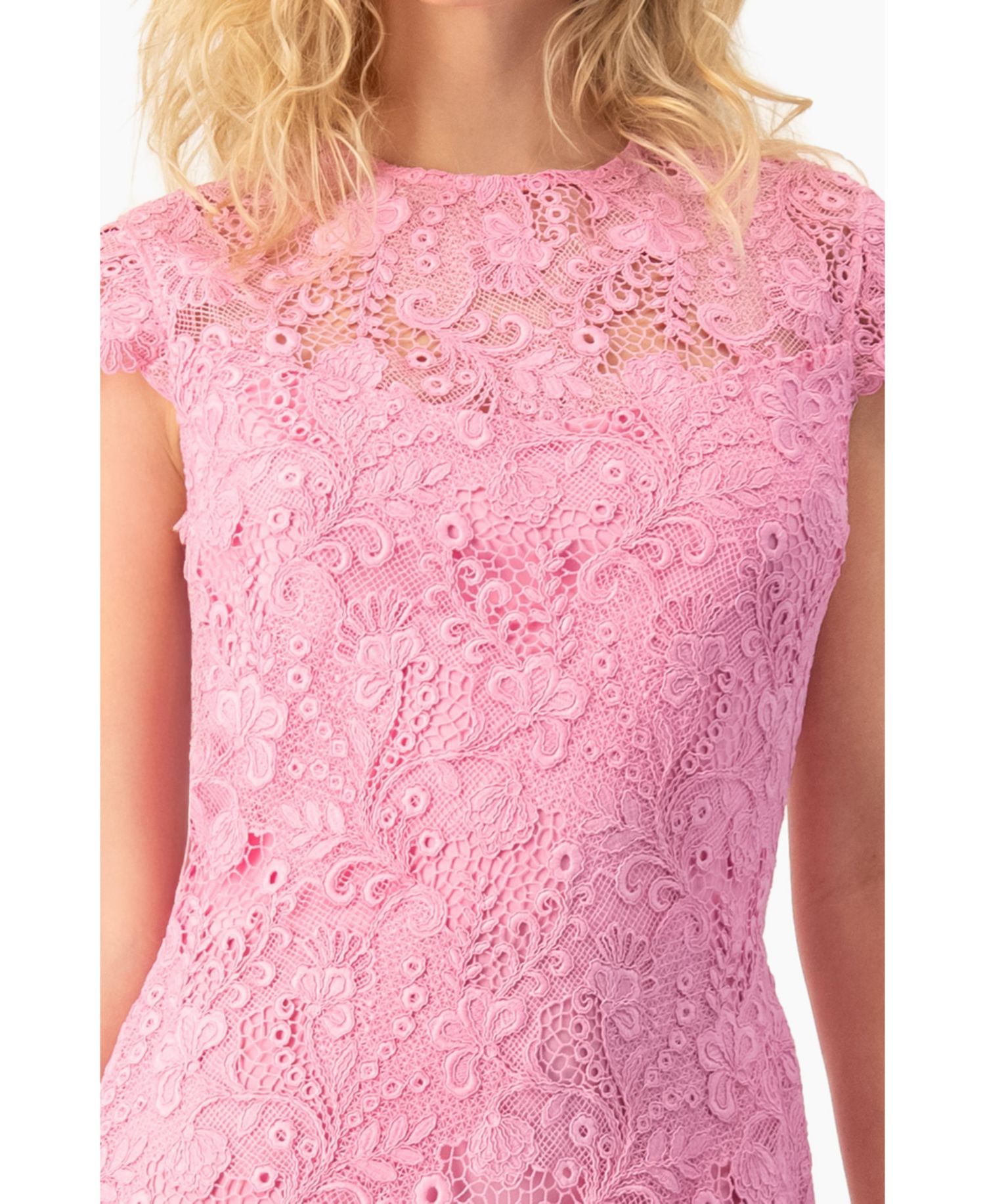 Women's Lace Cap-Sleeve Midi Dress