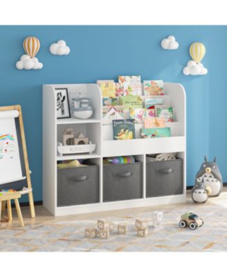 Kids Bookcase, with 3 Collapsible Fabric Drawers, Toy Organizers and Storage Bookcase, for Bedroom, Playroom, Hallway