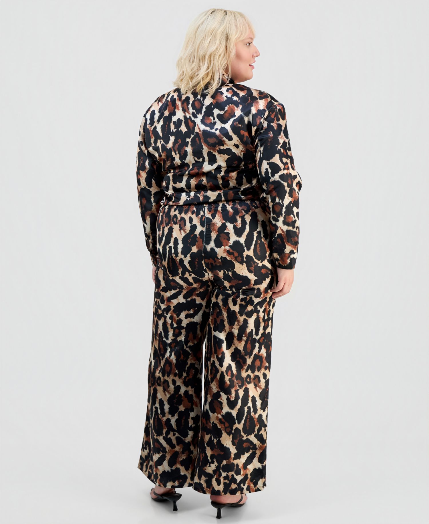 Trendy Plus Size Satin Shirt & Matching Pants Set